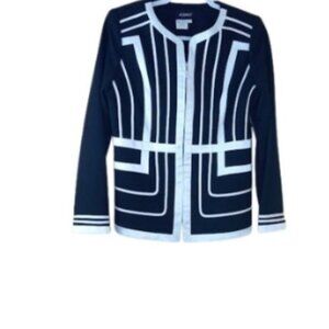 Ashro Womens Zip Blazer Jacket Black White Stripe Crepe 6 New